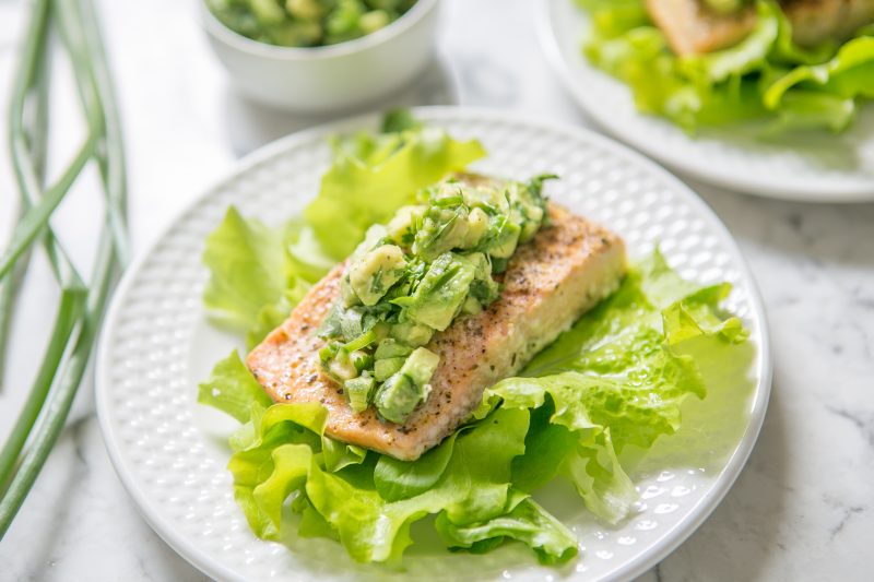 Adobo Salmon Salad with Avocado Salsa by Primal Palate - FoodSocial