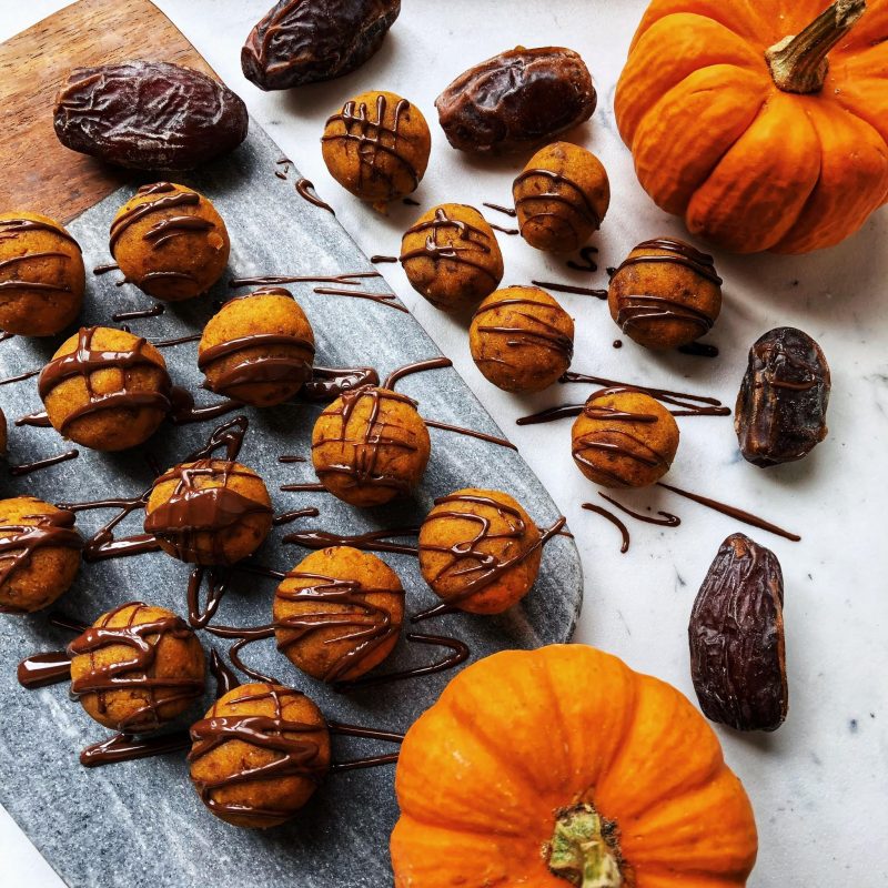 No-Bake Chocolate Pumpkin Date Balls by Leslie McDonald - FoodSocial