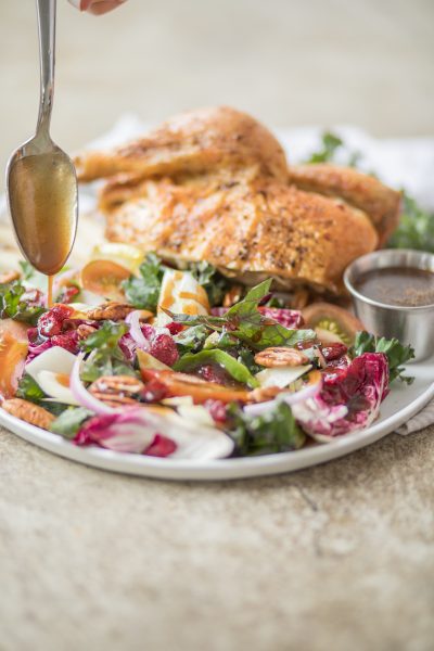 Autumn Salad with Pears and Pecans, and Herbed Roast Chicken