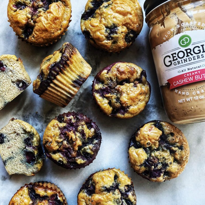 Gluten and Dairy Free Cashew Butter Blueberry Muffins by Leslie McDonald - FoodSocial