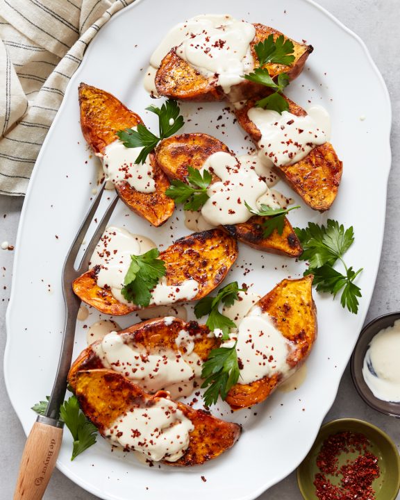 Roasted Sweet Potatoes with Tahini