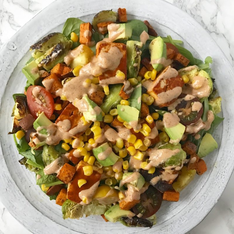 Baked BBQ Tofu Veggie Salad by All Roads Lead to Healthy - FoodSocial