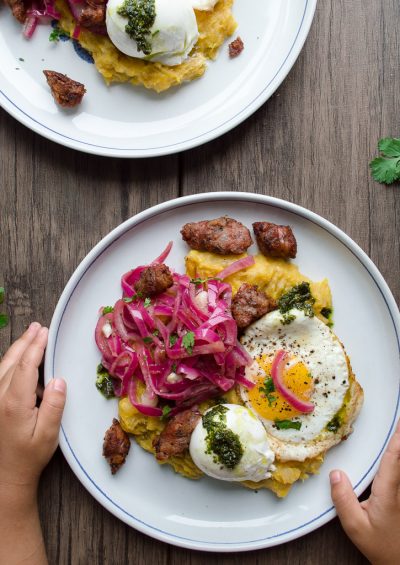 Mangu with Longaniza, Fried Egg and Burrata