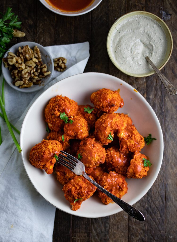Buffalo Cauliflower Wings With Walnut Herb Dip by livelymeals - FoodSocial