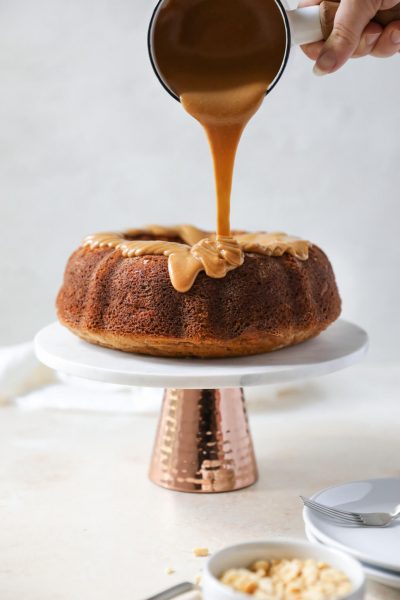 Sorghum Banana Cake with Peanut Butter Glaze