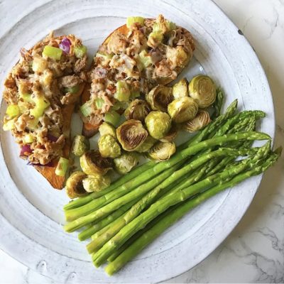 Open-Faced Spicy Tuna Melt on Sweet Potato Toast