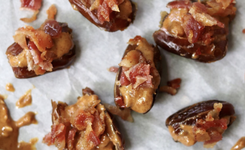 Almond Butter Bacon Stuffed Dates by Georgia Grinders - FoodSocial
