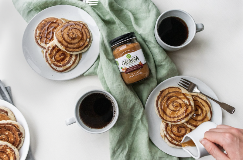 Maple Caramel Almond Swirl Pancakes by Georgia Grinders - FoodSocial