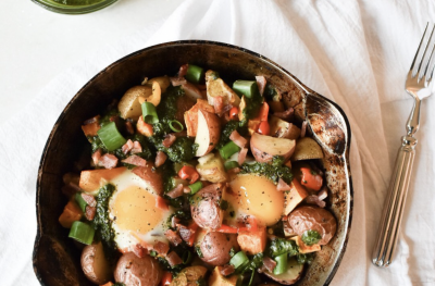 Breakfast Hash with Kale Pecan Butter Pesto