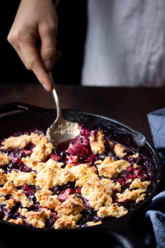 Strawberry and Cherry Buttermilk Cornmeal Cobbler by Kate Strangfeld - FoodSocial