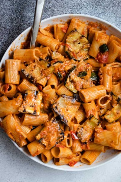 Summer Creamy Tomato Pasta with Crab and Zucchini