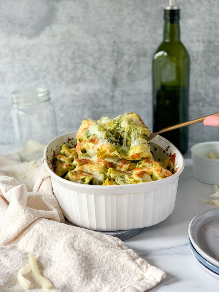 Cheesy Pesto Tortellini Bake by Morgan Peaceman - FoodSocial