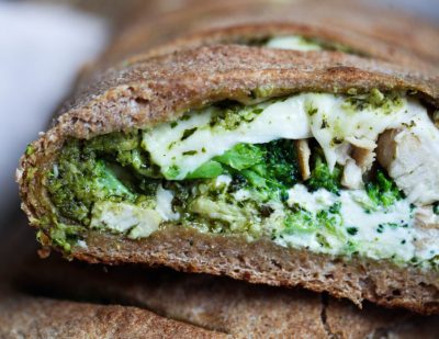 Cheesy Broccoli, Chicken and Pesto Calzone