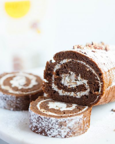 Gingerbread Roll with Pecan Vanilla Frosting