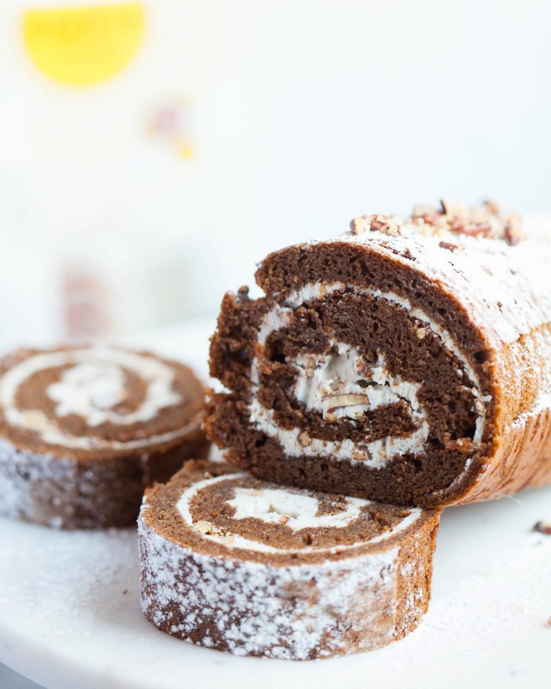 Gingerbread Roll with Pecan Vanilla Frosting by Laura Lea - FoodSocial