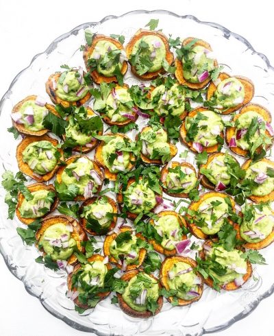 Sweet Potato Bites with Guacamole Cream