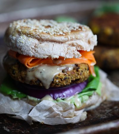 Curried Sweet Potato, Peanut & Black Bean Burgers