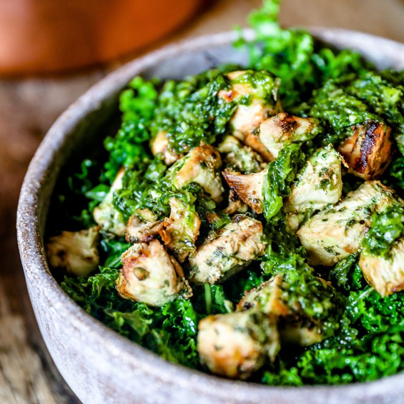 Chimichurri Chicken & Wilted Kale Salads by Laura Lea - FoodSocial