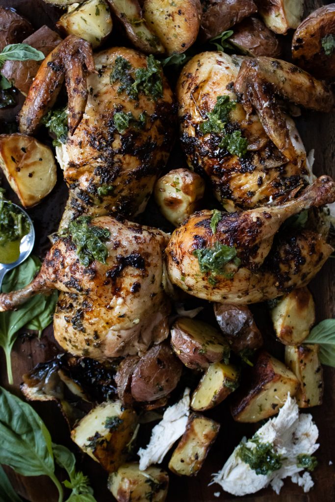 Grilled Whole Chicken and Potatoes with Green Sauce by Inspired with a Twist - FoodSocial