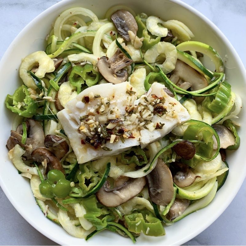 Lemon Butter Cod Over White Wine Parmesan Zoodles by All Roads Lead to Healthy - FoodSocial