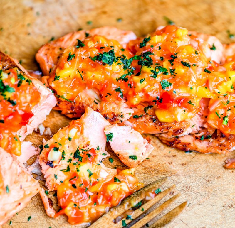 Grilled Salmon with Mango Basil Salsa by Laura Lea - FoodSocial