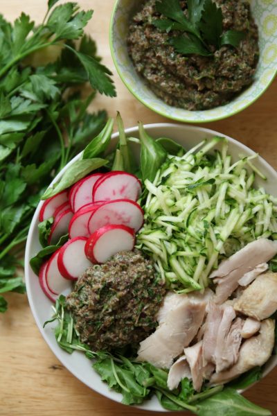 Chicken Salad Bowl with Tri-Olive Dip