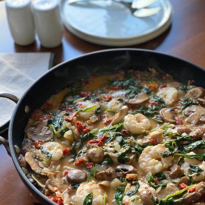 Creamy Mushroom & Spinach Shrimp Skillet