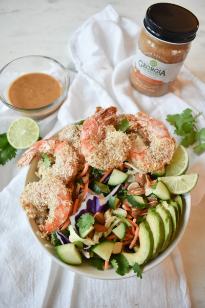 Coconut Shrimp Salad with Almond Butter Dressing