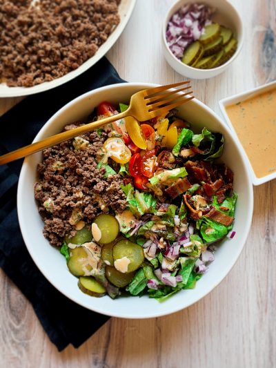 Burger Bowls with a Tarragon Special Sauce