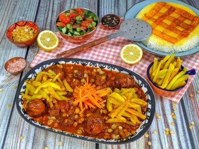 Khoresh Gheymeh – Beef and Yellow Split Pea Stew with Roasted Potatoes