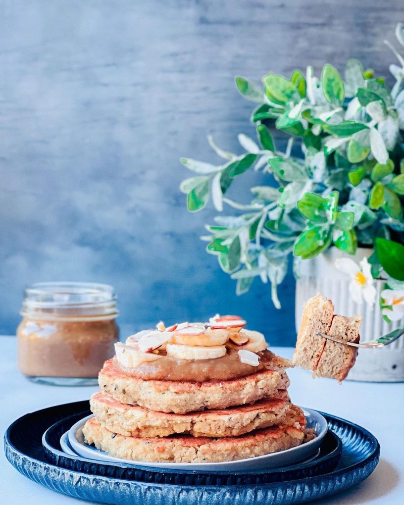 CoconutOat Pancakes with Macerated Banana Cream by A Turmeric Tale