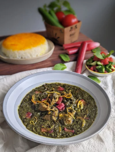 Khoresh Rivas – Beef and Herb Stew with Rhubarb