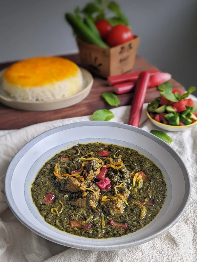 Khoresh Rivas – Beef and Herb Stew with Rhubarb by The Caspian Chef - FoodSocial