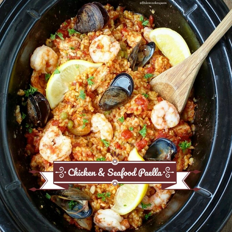 Slow Cooker Chicken & Seafood Paella by Fit Slow Cooker Queen - FoodSocial
