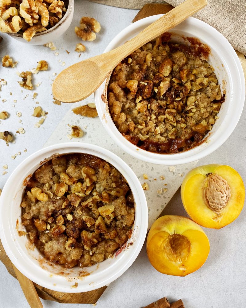 Single Serve Vegan Peach Crisp by Riri's Recipes - FoodSocial