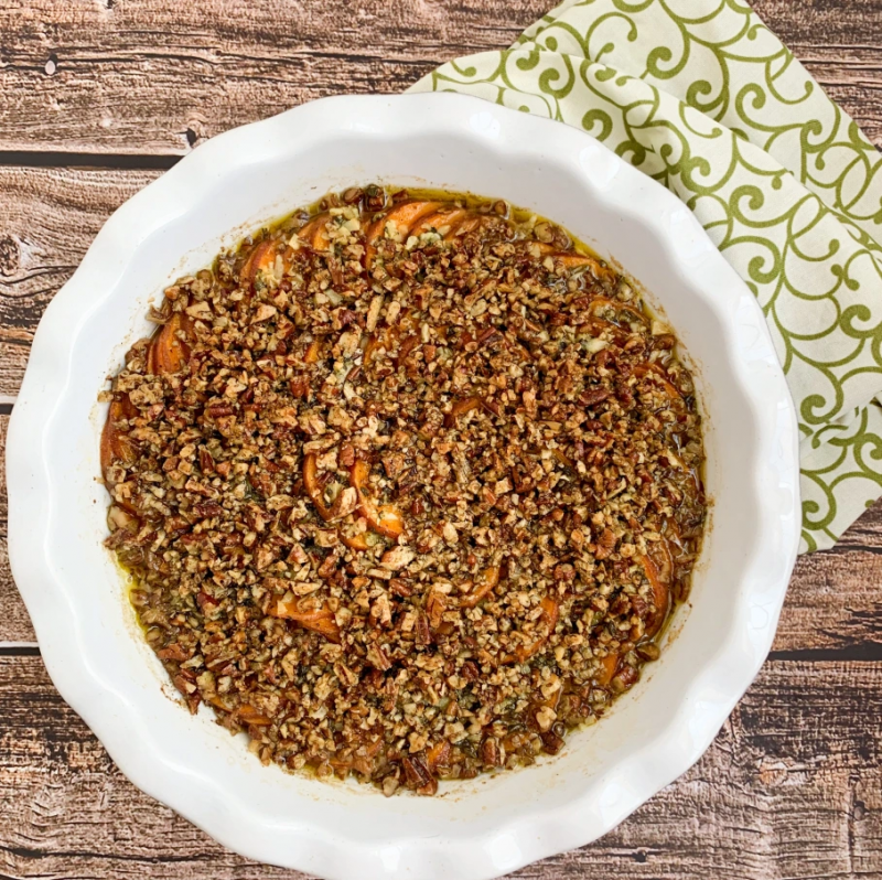 Scalloped Sweet Potatoes with Garlic, Sage, and Toasted Pecans by Pooja Parikh - FoodSocial