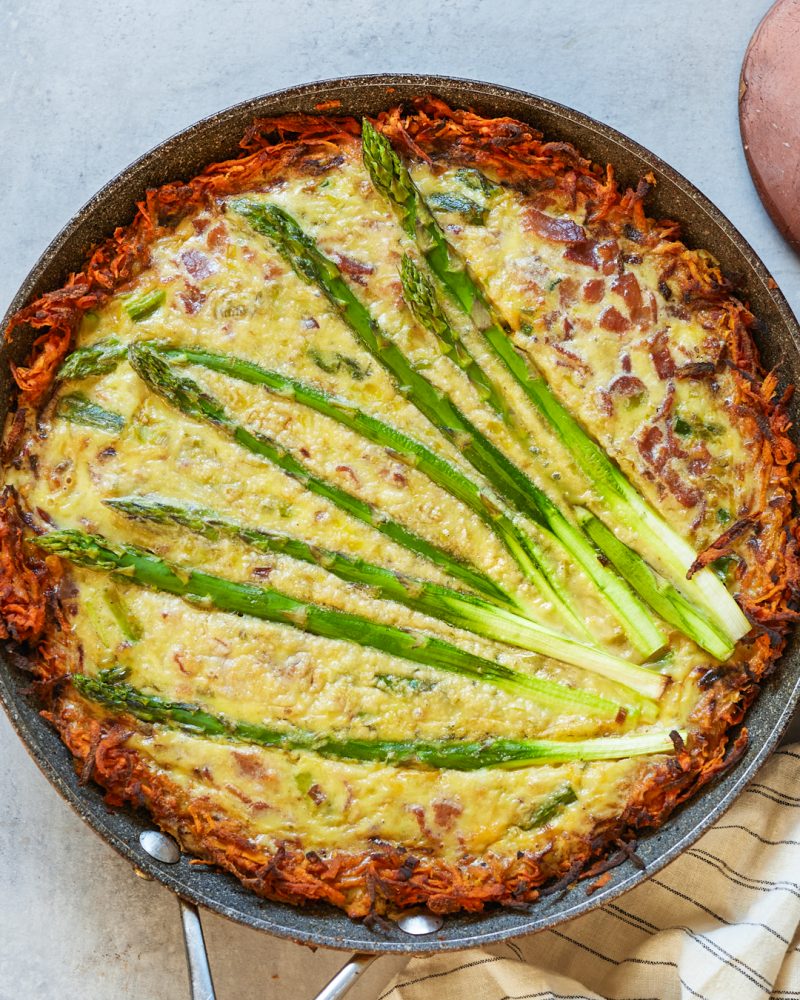 Bacon, Leek and Asparagus Quiche with Sweet Potato Hash-Brown Crust by Primal Gourmet - FoodSocial