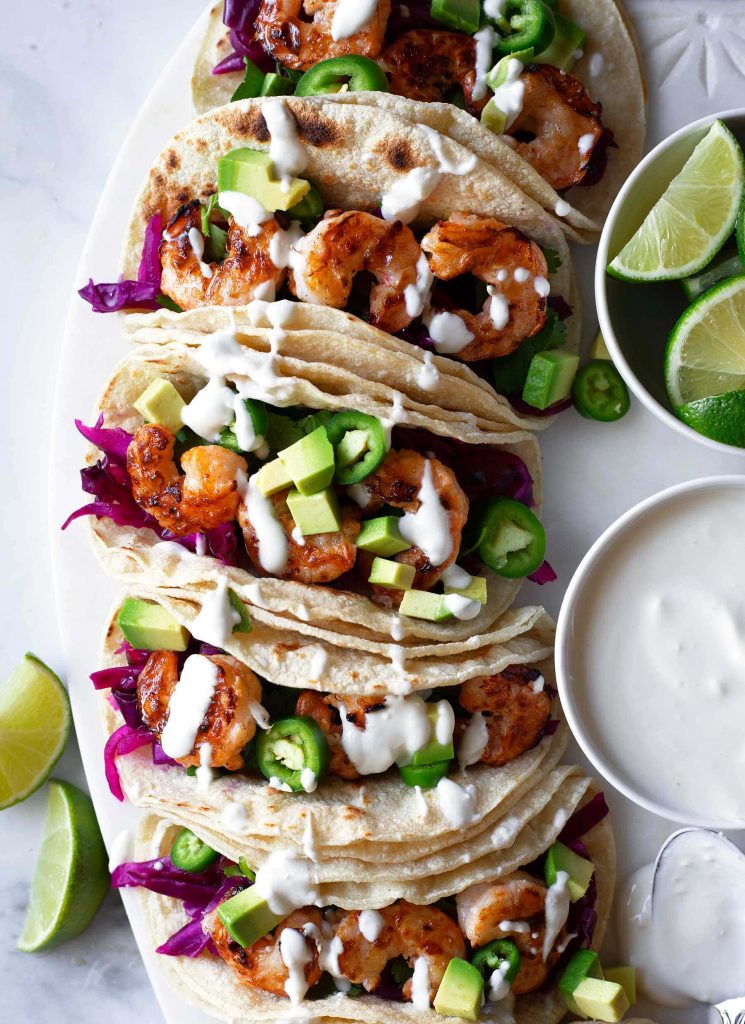 Grilled Buffalo Shrimp Tacos with Blue Cheese Crema by Kit Hondrum - FoodSocial