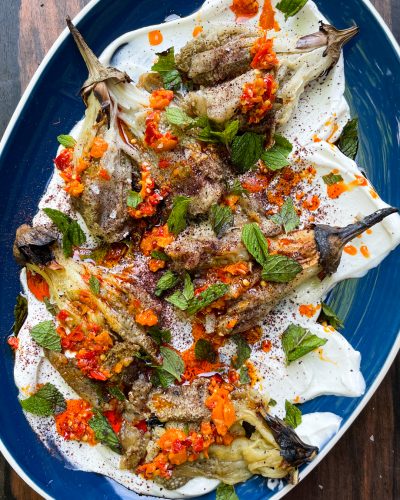 Grilled Eggplant with Whipped Feta, Sumac and Mint