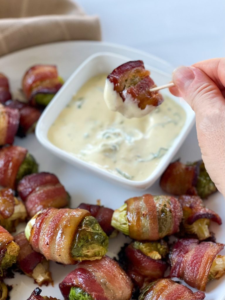 Maple Glazed Bacon Wrapped Brussels Sprouts with Basil Aioli by Spoons N Spices - FoodSocial