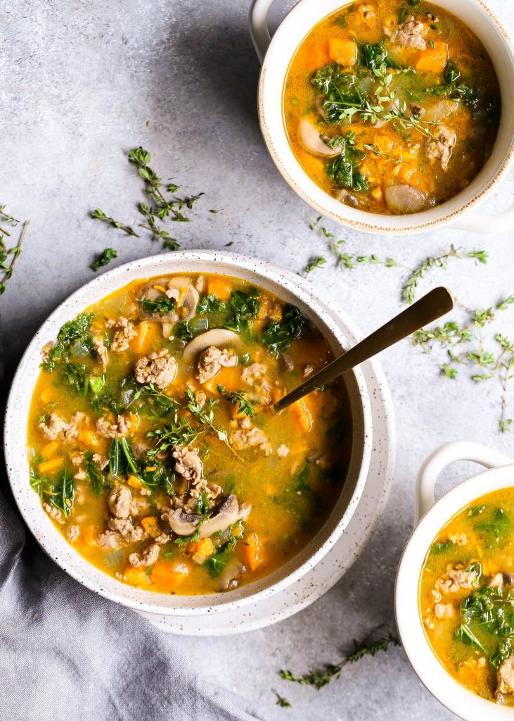 Slow Cooker (or Instant Pot) Sausage, Kale, and Sweet Potato Soup by Amy Rains - FoodSocial