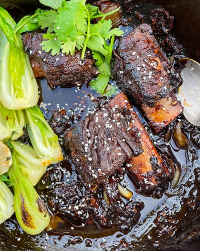 Sweet Chili Braised Beef Short Ribs with Stir-Fried Bok Choy