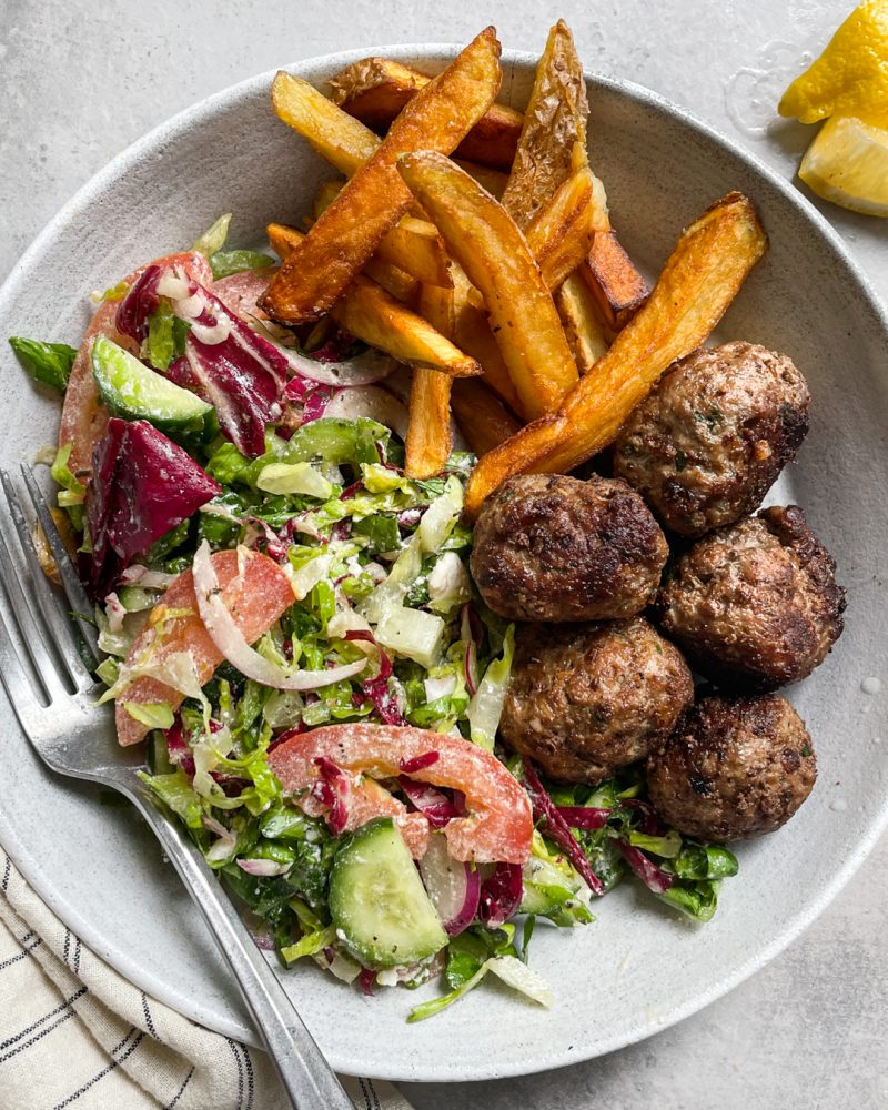 Whole30 Greek Meatballs with Home Fries and Salad by Primal Gourmet - FoodSocial
