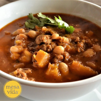 Moroccan Inspired Sausage, White Bean and Pumpkin Stew