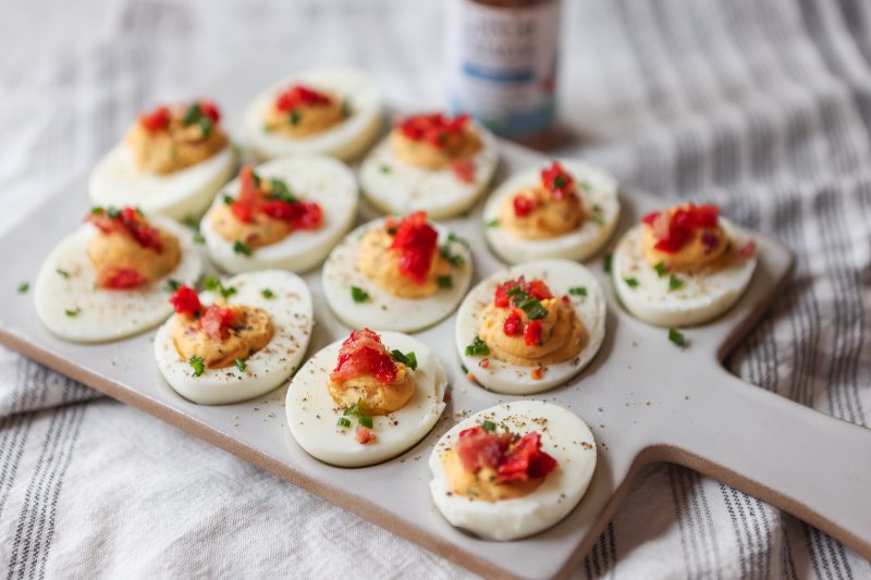 Bacon and Sun Dried Tomato Deviled Eggs by Primal Palate FoodSocial