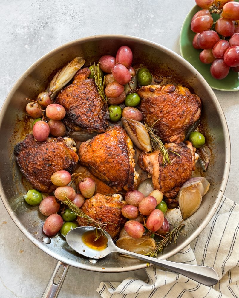 PanRoasted Chicken Thighs with California Grapes and Sweet Potatoes by