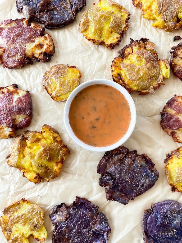 Air Fryer Smashed Potatoes with Tarragon Special Sauce by Spoons N Spices - FoodSocial