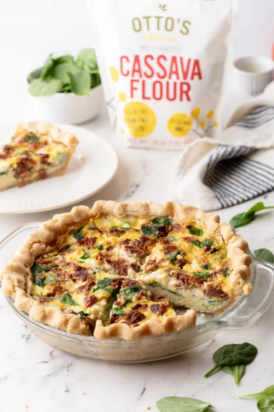 Spinach, Feta, Sun-Dried Tomato Quiche with Cassava Crust