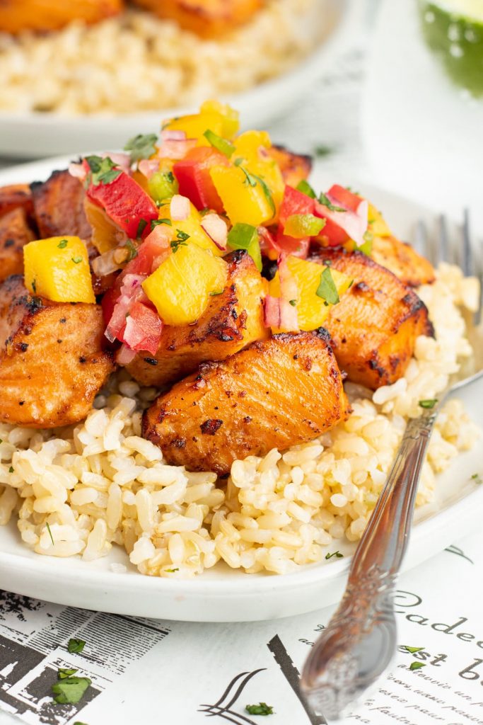 Air Fryer Salmon Bites with Mango Salsa by Priscilla Lawrence - FoodSocial