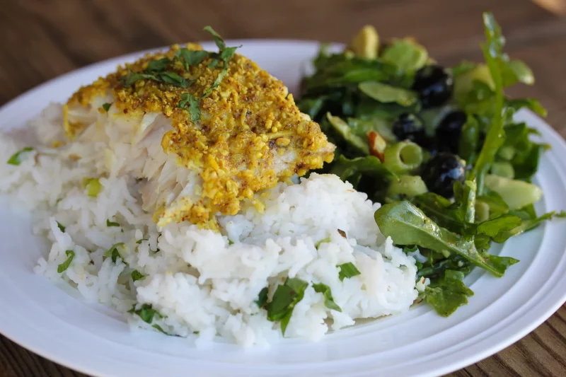 Coconut Curry Encrusted White Sea Bass by Nut Crumbs - FoodSocial